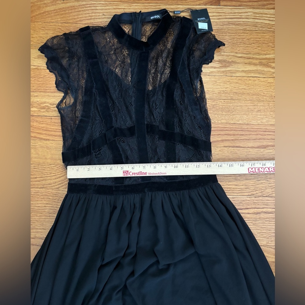 Miusol Dress Women’s Medium Black Lace/Suede Top Lined Maxi Evening Formal New - Picture 9 of 12
